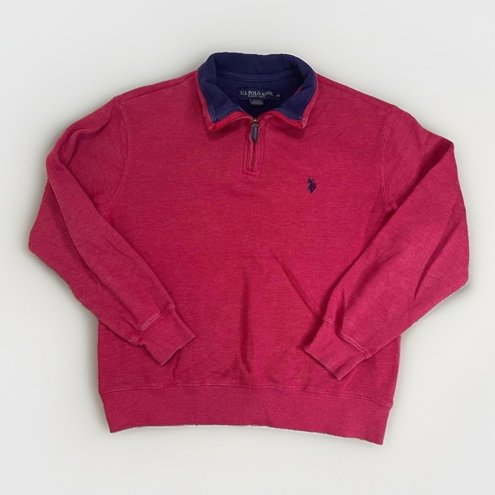 US Polo Assn Sweater Mens Size M Red 1/4 Zip Pony Logo Preppy